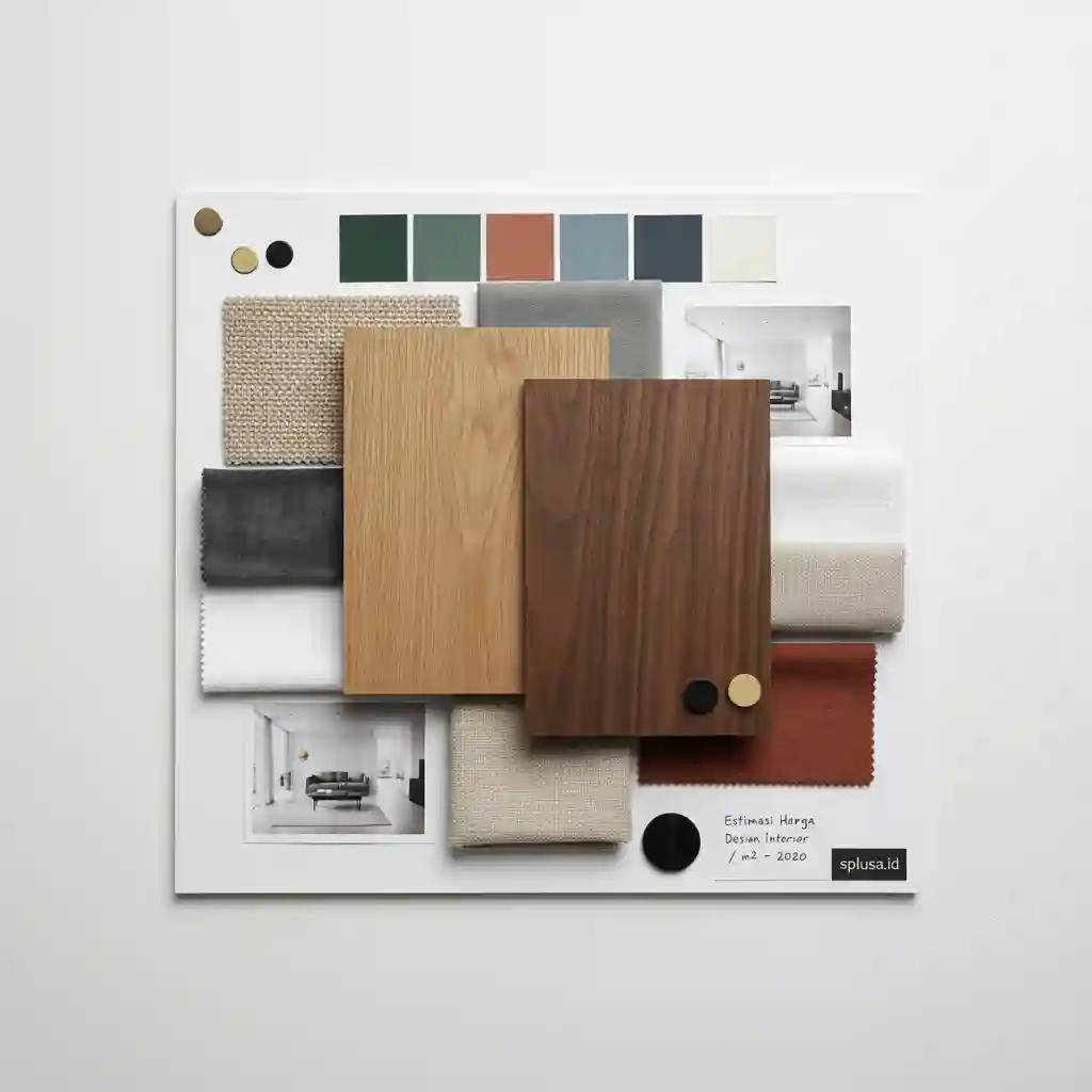 Moodboard material interior untuk estimasi harga desain interior per m2 2020-kontraktor dan jasa interior splusa.id Moodboard material interior untuk estimasi harga desain interior per m2 2020-kontraktor dan jasa interior splusa.id