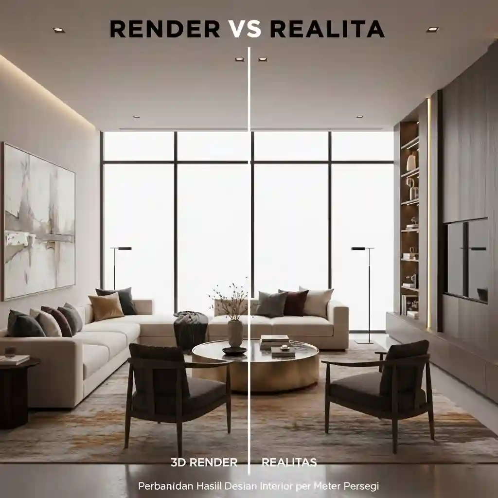 Perbandingan hasil render dan realita untuk harga jasa desain interior per meter-kontraktor dan jasa interior splusa.id Perbandingan hasil render dan realita untuk harga jasa desain interior per meter-kontraktor dan jasa interior splusa.id
